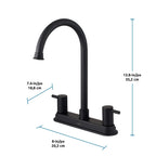 Sophia 2-Handle Kitchen Faucet in Matte Black, Dimensions Diagram.