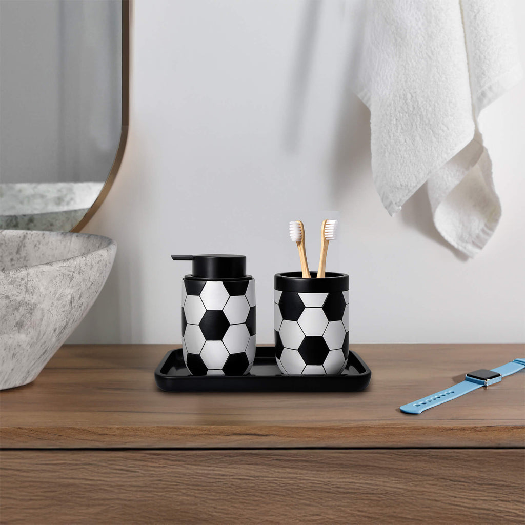 Set de accesorios de baño de resina de fútbol de 3 piezas