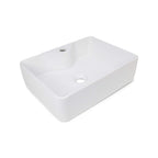 Alia Rectangular Ceramic Basin, Three-Quarter View.