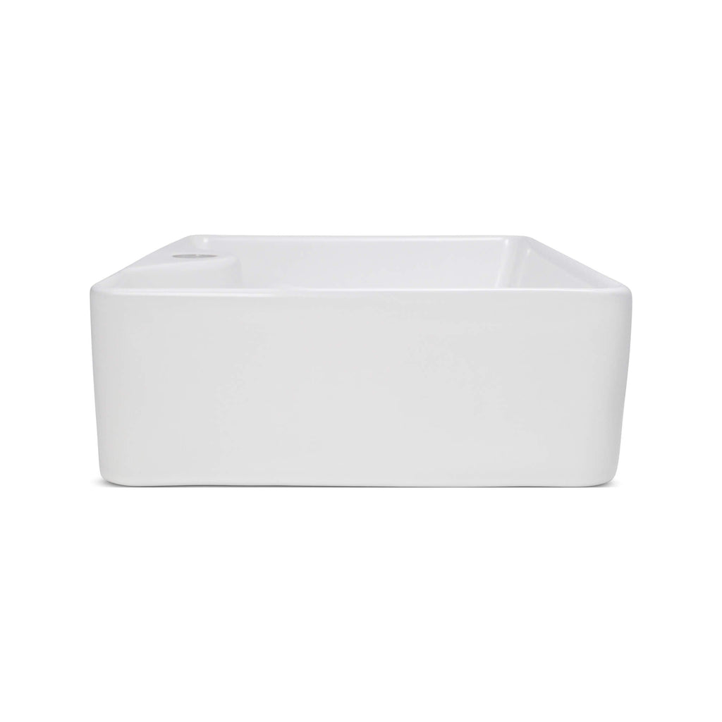 Alia Rectangular Ceramic Basin, Side View.