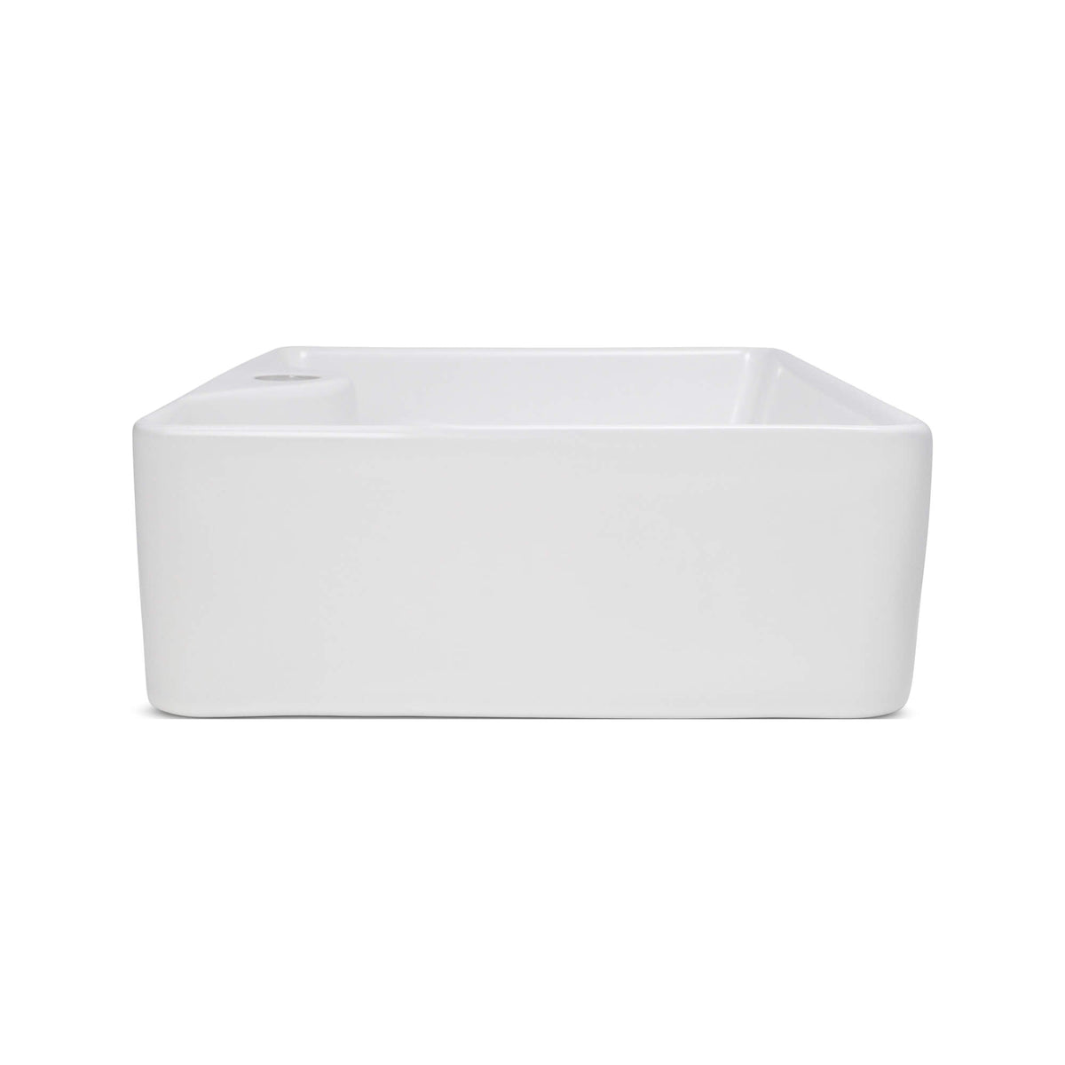 Alia Rectangular Ceramic Basin, Side View.