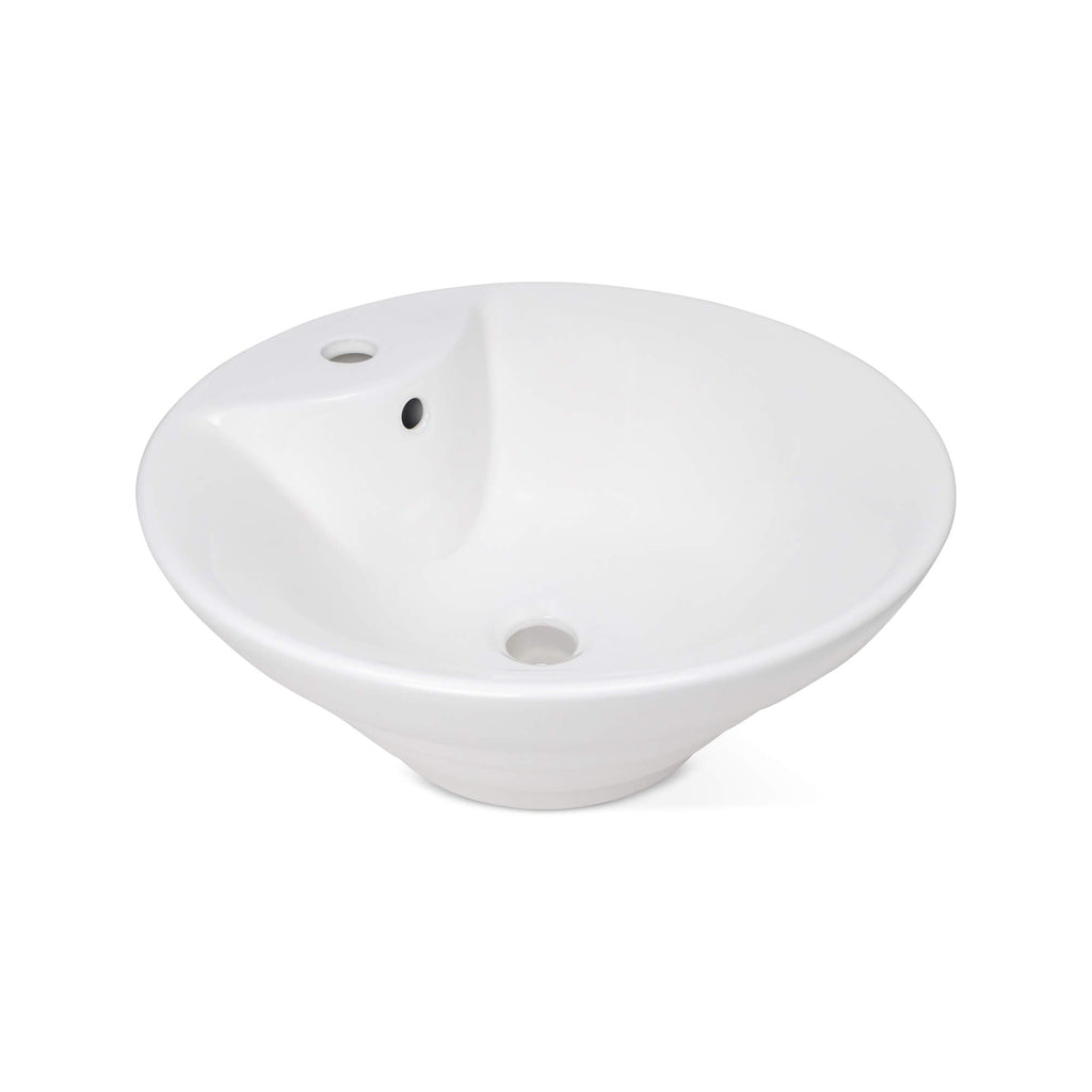 Petra Rounded Ceramic Basin, Three-Quarter View.