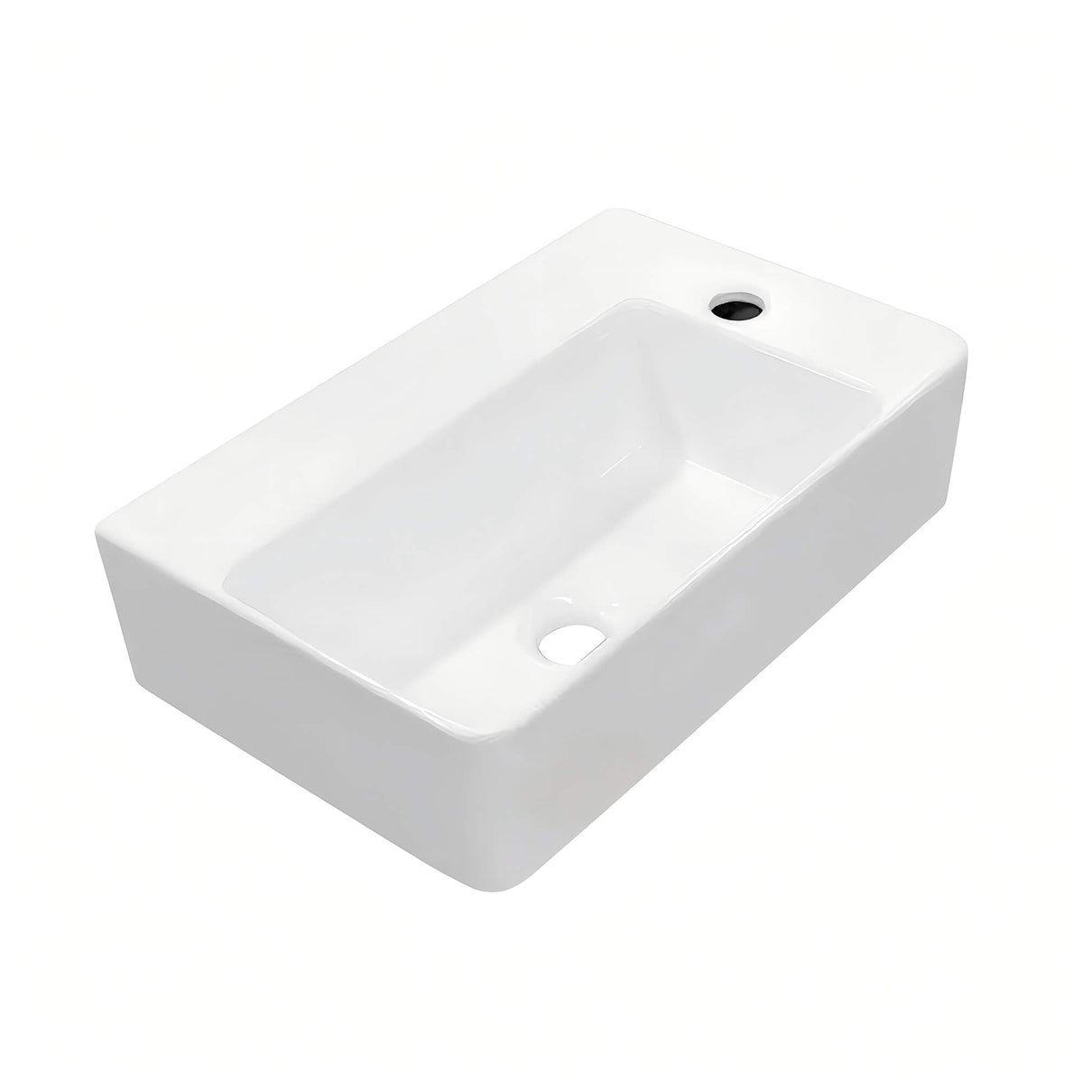 Busan Rectangular Ceramic Basin, three-quarter view.
