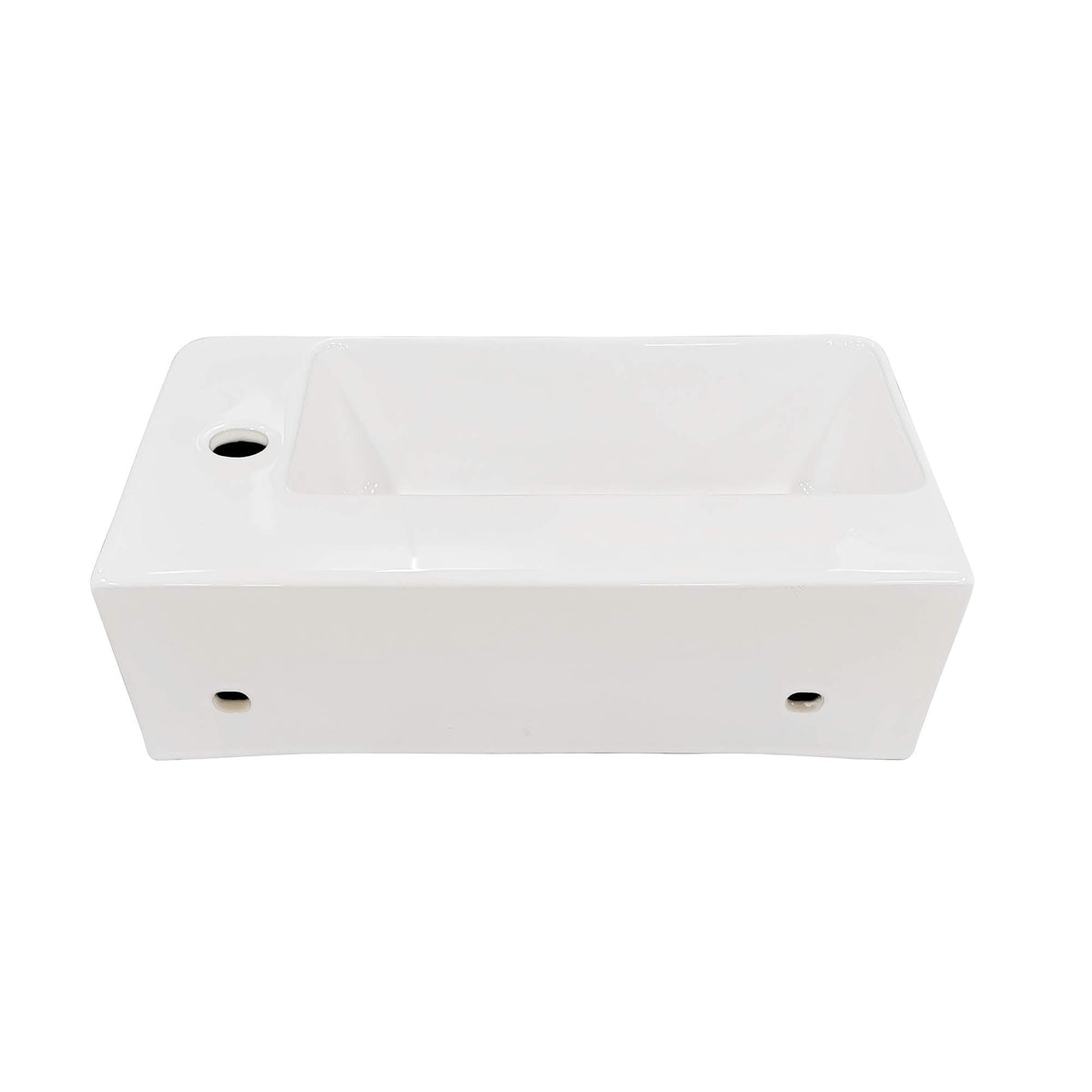 Busan Rectangular Ceramic Basin, back view.