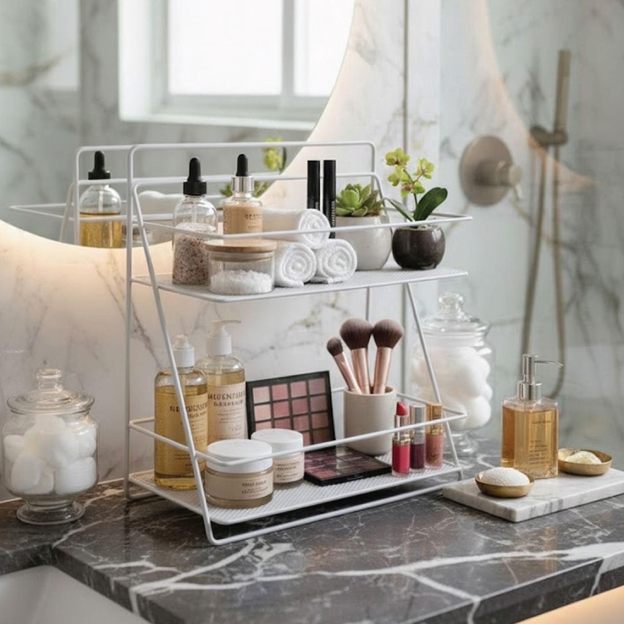 Morween 2-Tier Rectangle Spa Tower Vanity Tray 2