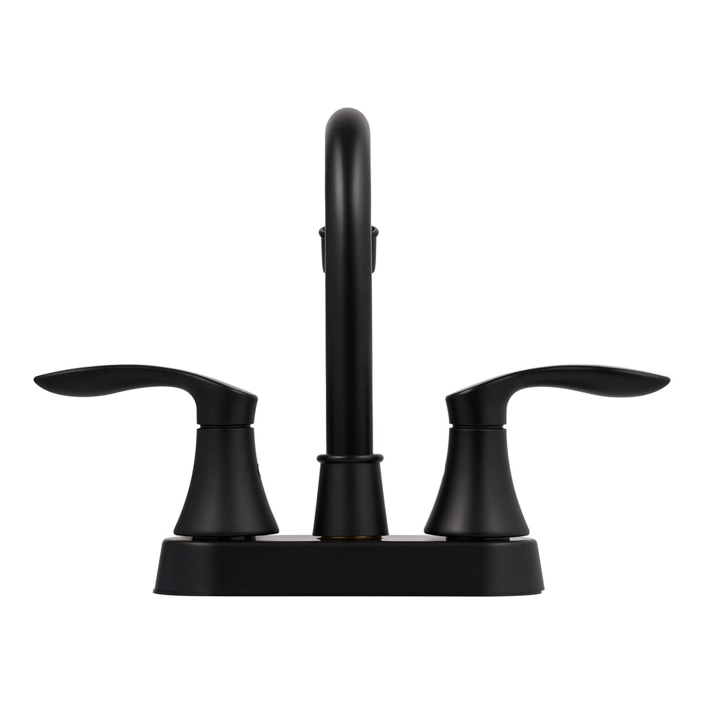 Alexandria 2-Handle Bathroom Faucet in Matte Black, back view.