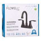 Alexandria 2-Handle Bathroom Faucet in Matte Black, packaging view.