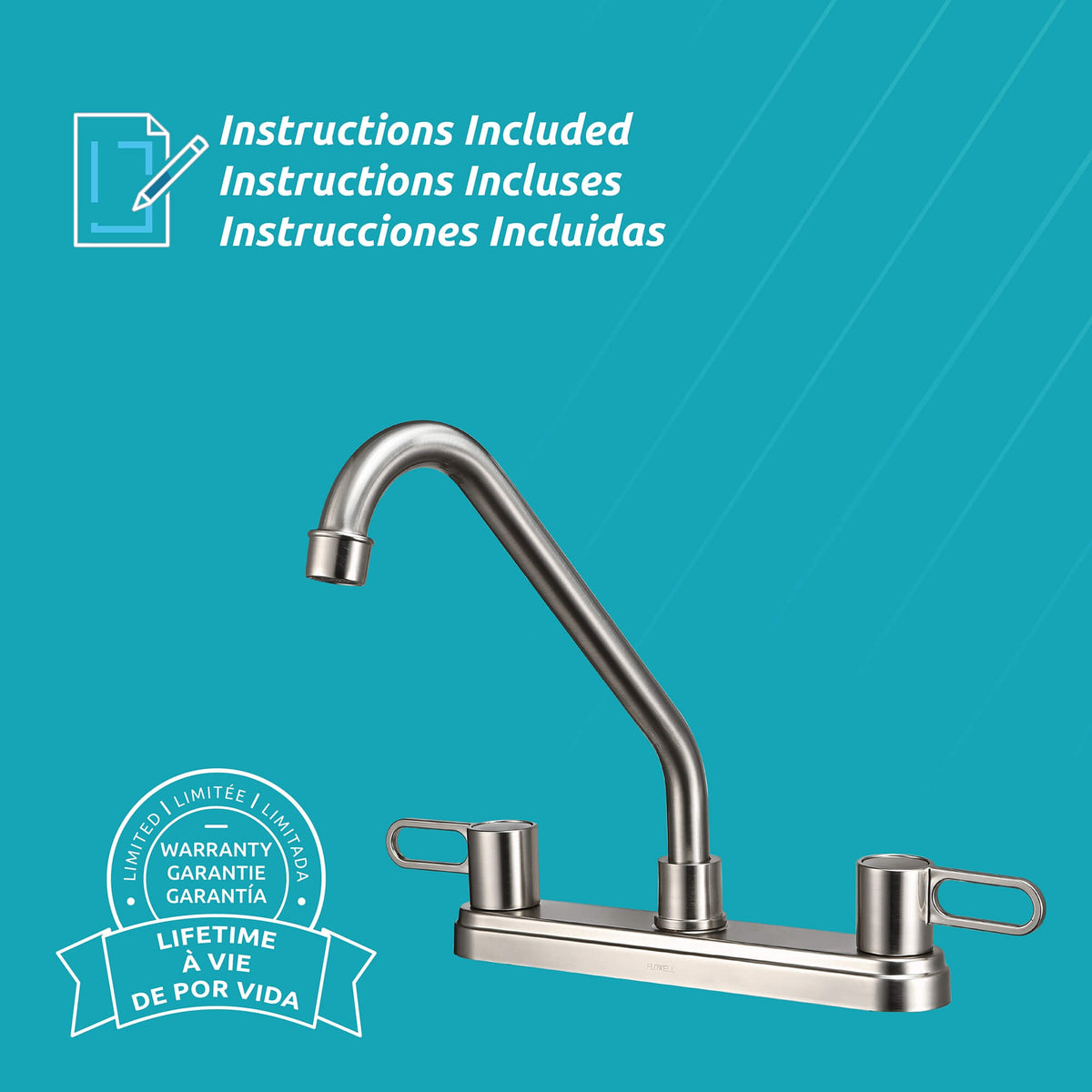 Nova 2-Handle Kitchen Faucet in Brushed Nickel, Attribute Detail View 3.