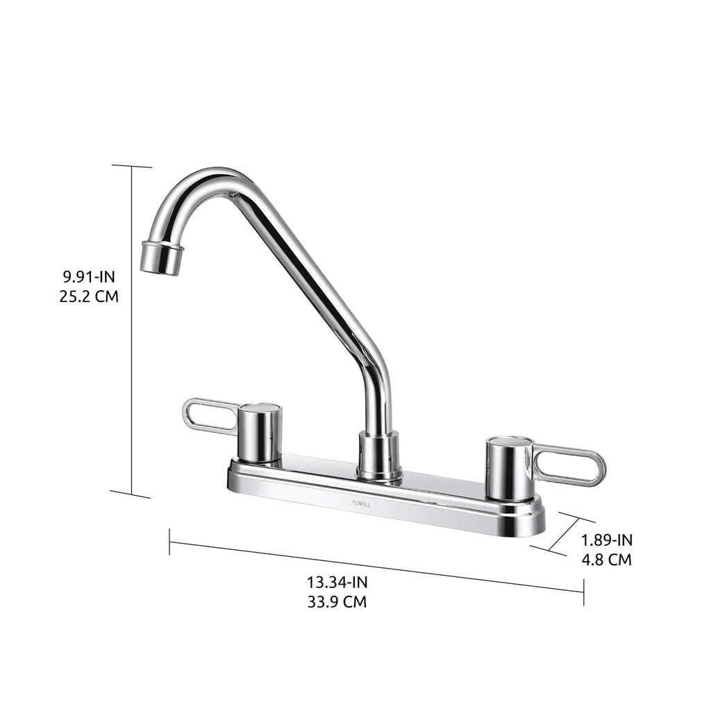 Nova 2-Handle Kitchen Faucet in Chrome, Dimensions Diagram.
