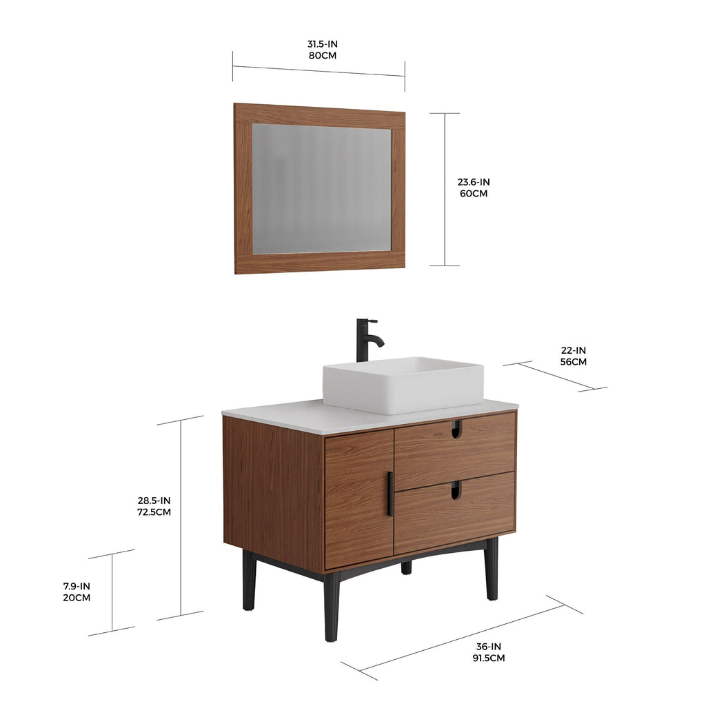 Reed Freestanding Vanity, Dimensions Diagram.