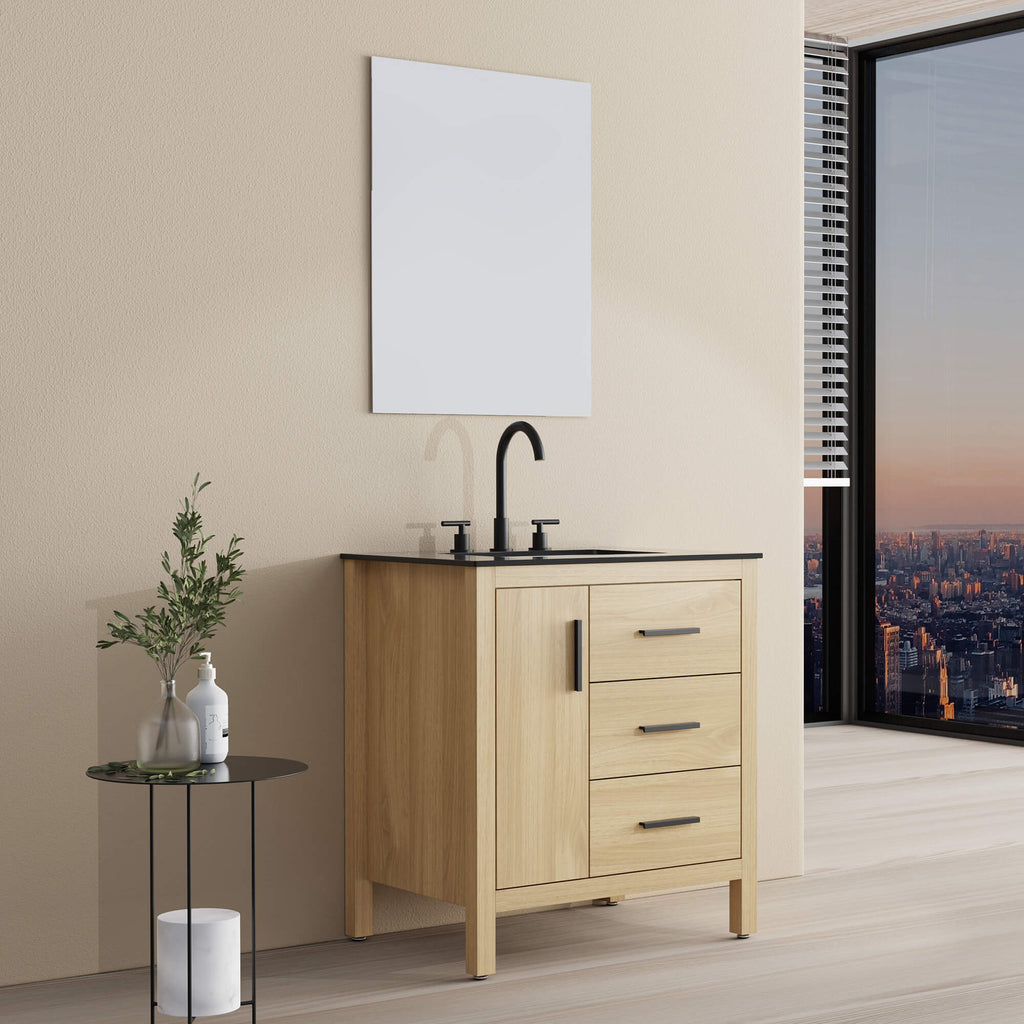 Sanibel Freestanding Vanity, three-quarter view.