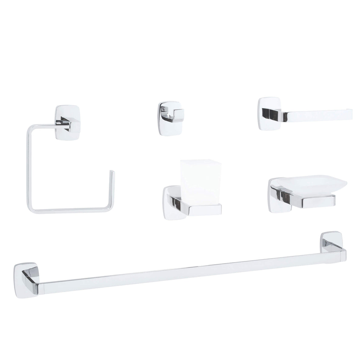 Londres 6-Pc Wall Hardware Set in Polished Chrome, Three-Quarter View.