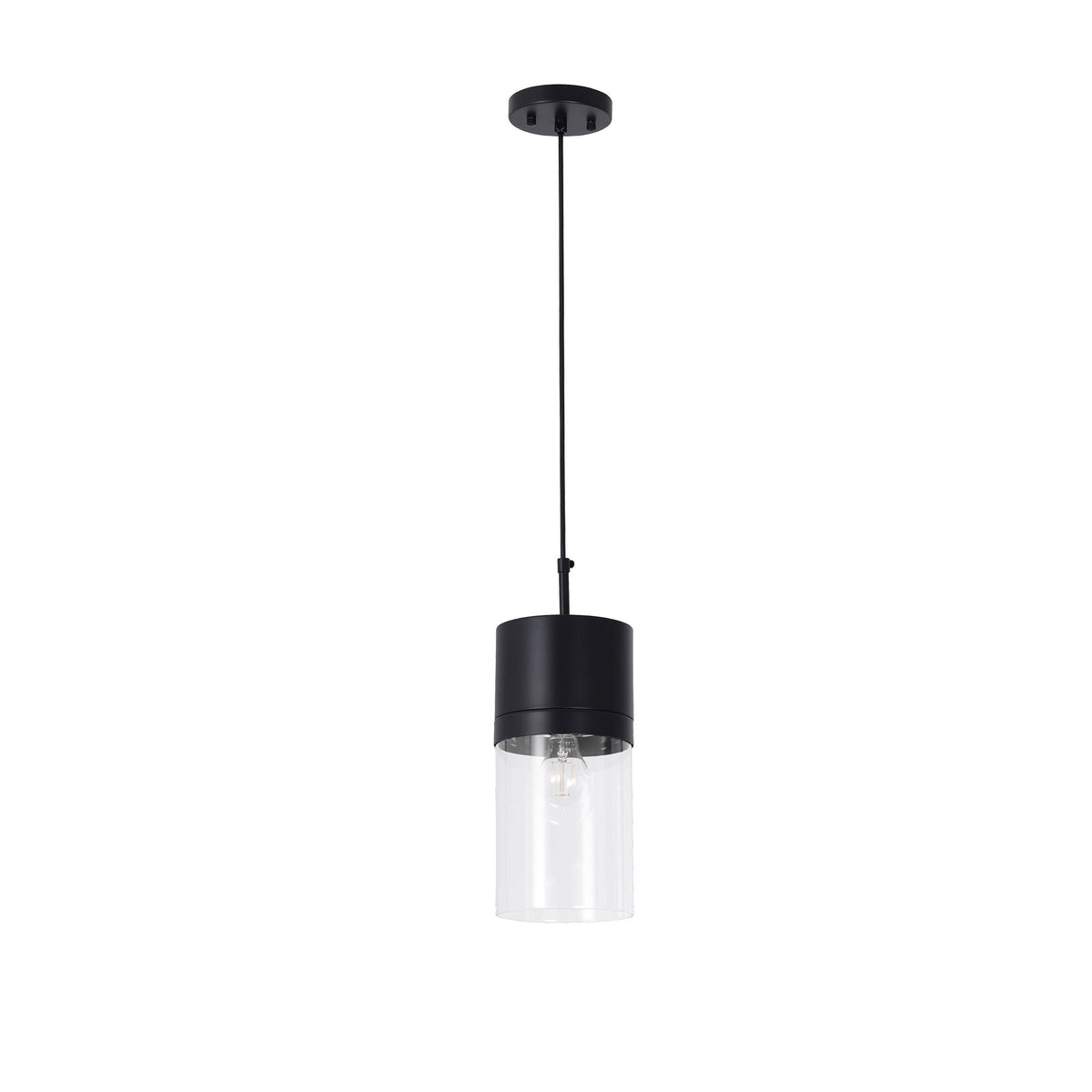 Athena Pendant in 1-Light / Matte Black, Front View.