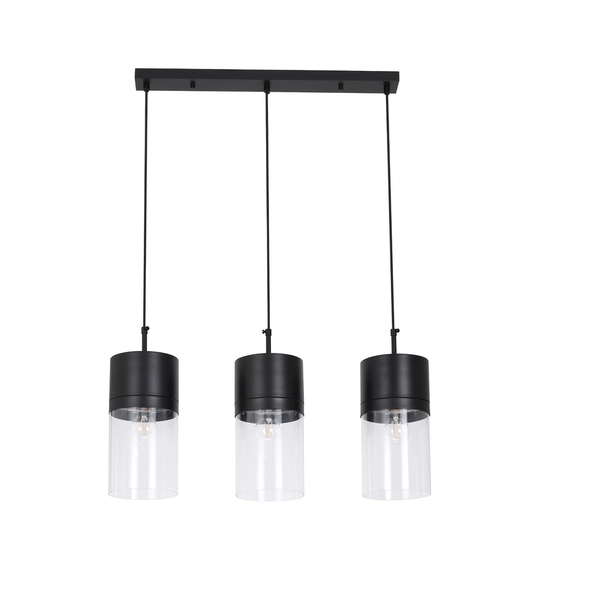 Athena Pendant in 3-Light / Matte Black, Front View.