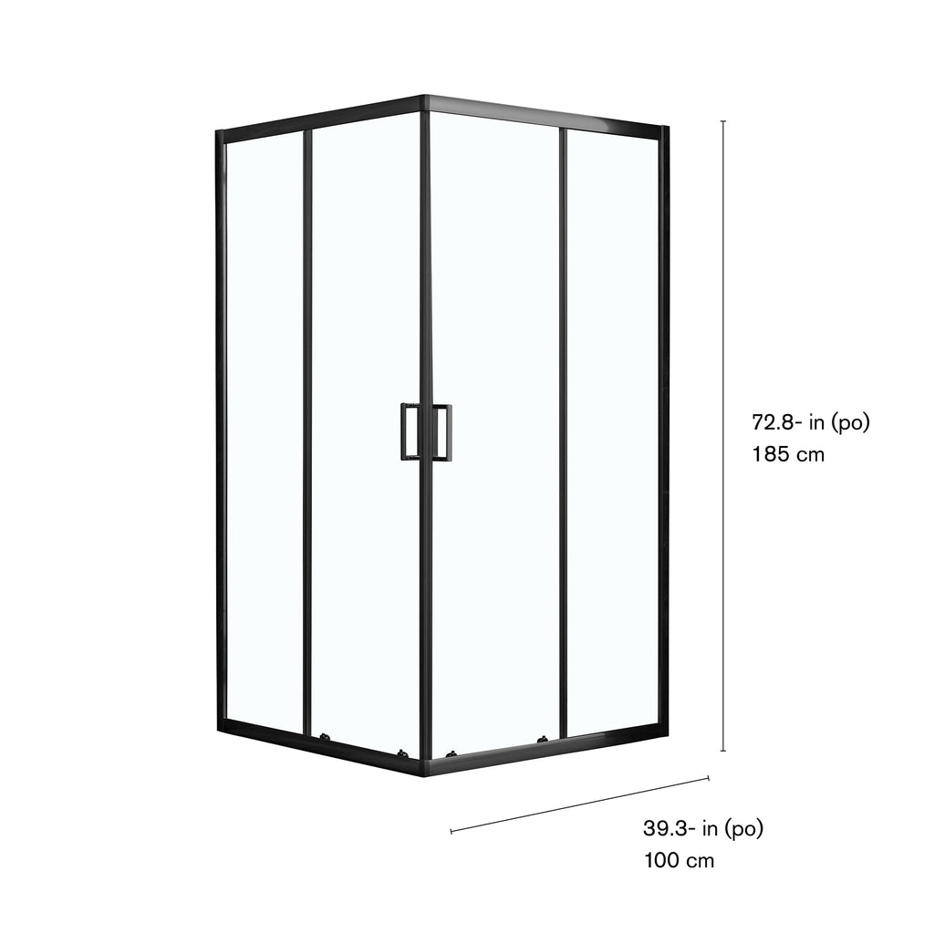 Kobe Enclosed Shower Door in Matte Black, Dimensions Diagram.