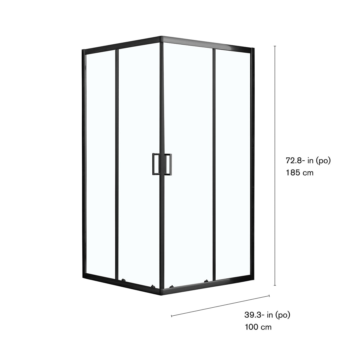 Kobe Enclosed Shower Door in Matte Black, Dimensions Diagram.