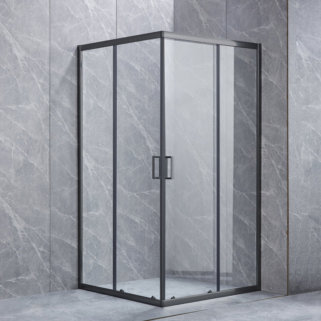 Kobe Enclosed Shower Door in Matte Black, Lifestyle View.