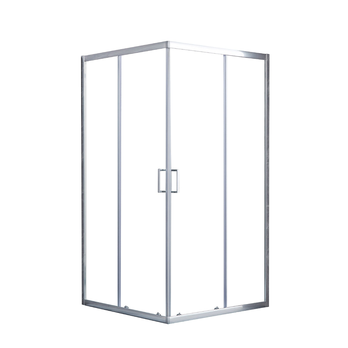 Kobe Enclosed Shower Door in Stainless Steel, Front View.