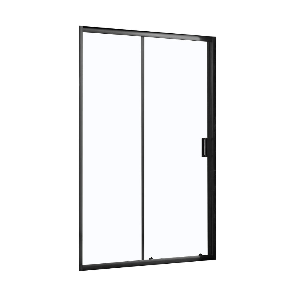 Klyde Sliding Shower Door in 47 in / Matte Black, Back View.