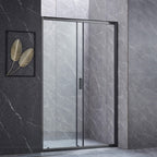 Klyde Sliding Shower Door in 47 in / Matte Black, Lifestyle View.