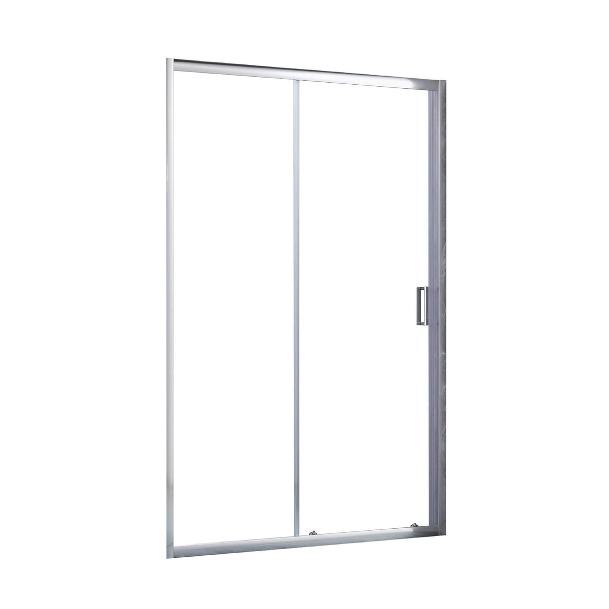 Klyde Sliding Shower Door in 47 in / Stainless Steel, Back View.