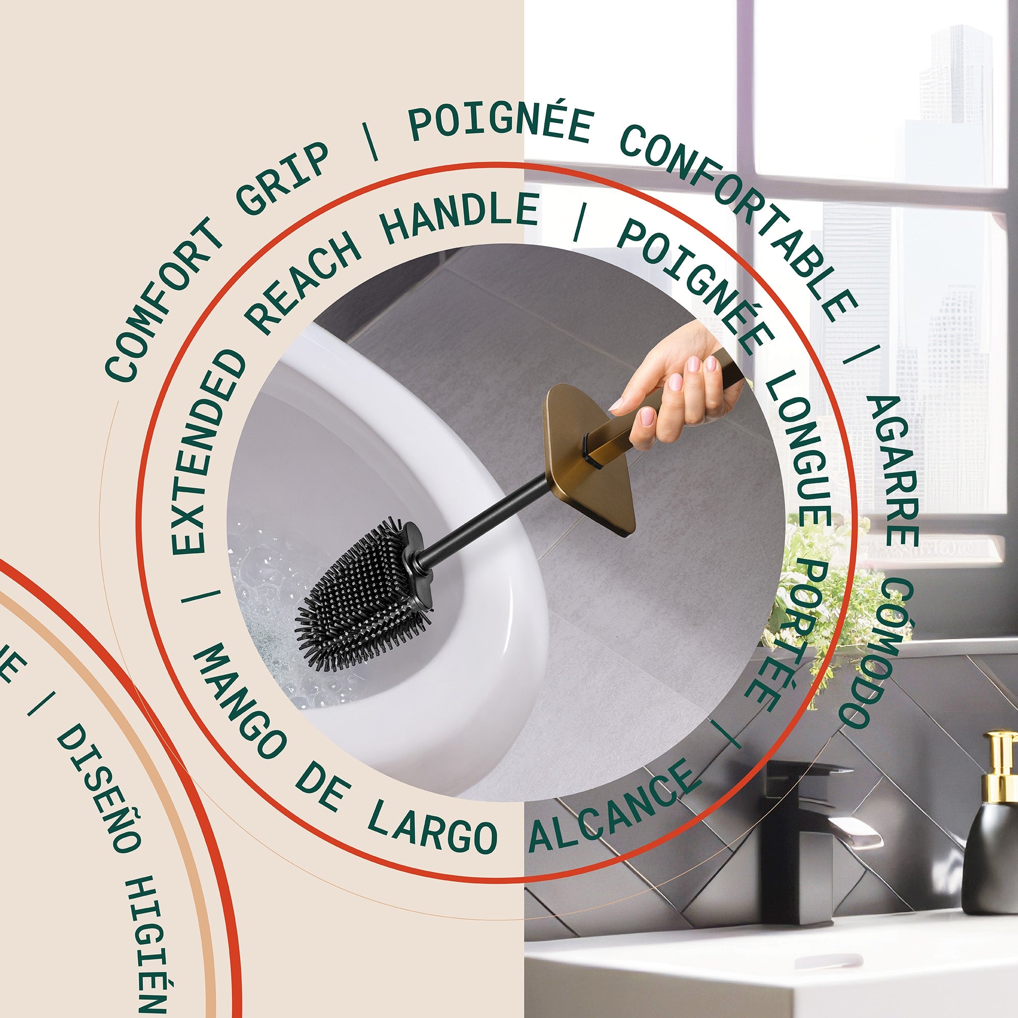 Carrava Cepillo alto para baño con soporte arqueado	