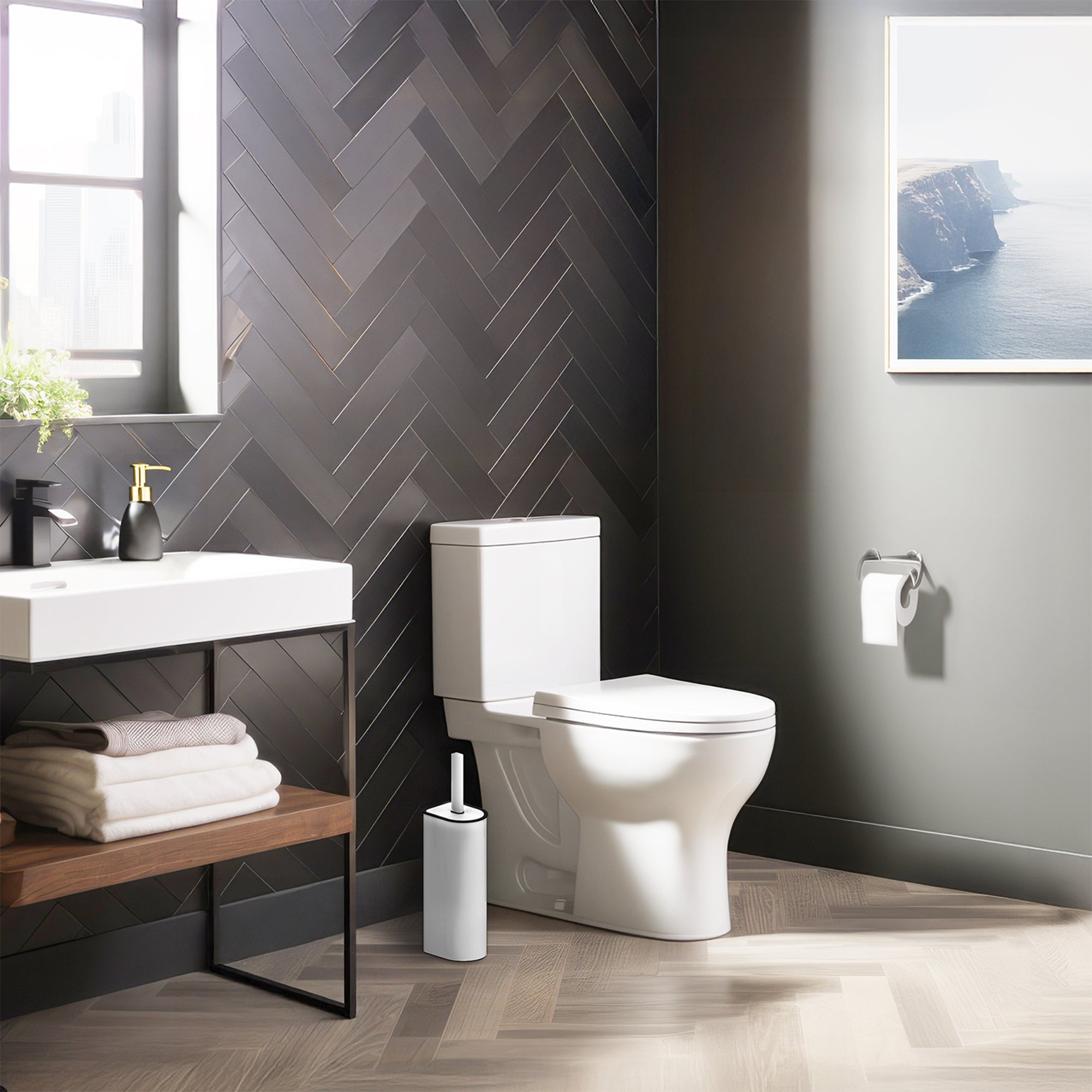 Carrava Cepillo alto para baño con soporte arqueado	