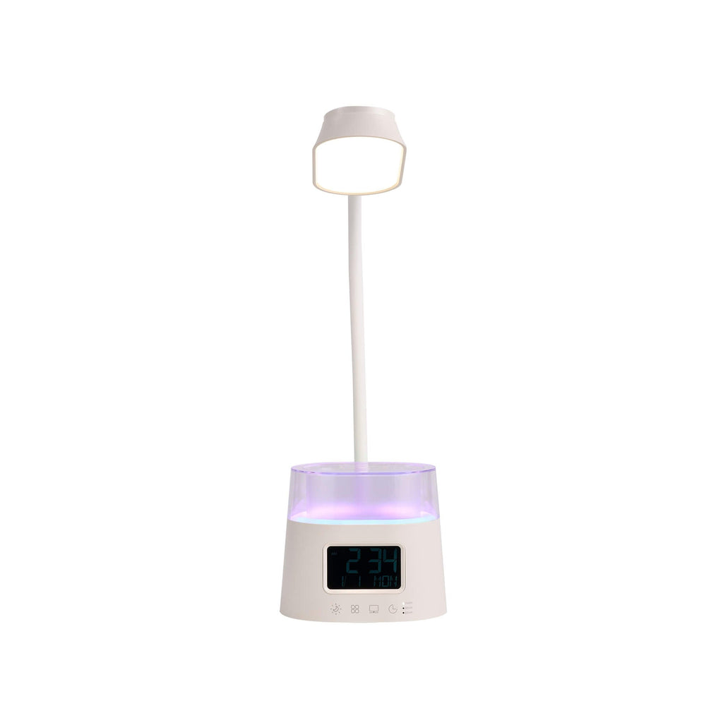 Iris LED Multifunctional Desk Lamp, Front View, powered on.