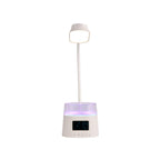 Iris LED Multifunctional Desk Lamp, Front View, powered on.